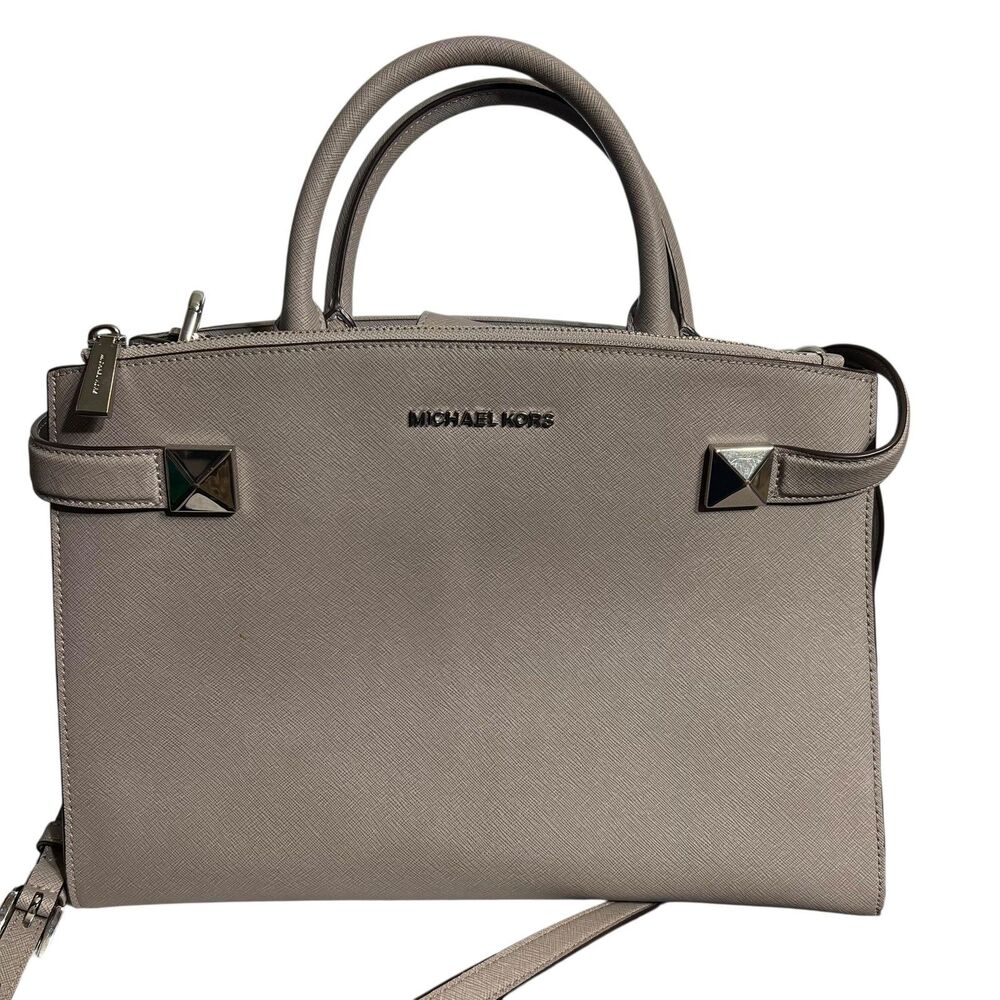 Michael Kors Satchel Bag Women's Large Gray Leather Studded Crossbody Purse
